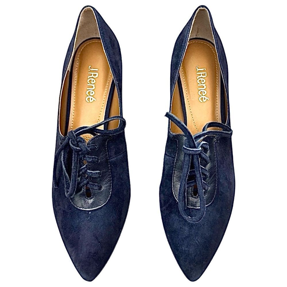 J. Renee Navy Blue Suede Lace-Up Low Heel Pumps - Picture 8 of 8